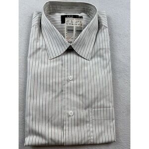 IKE BEHAR For Mark Shale White Beige Striped Button Up Dress Shirt 16.5 - 34 NWT